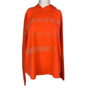 Under Armour Shirt Womens Sz L‎ Orange Hooded Graphic Logo Long Sleeve T-Shirt